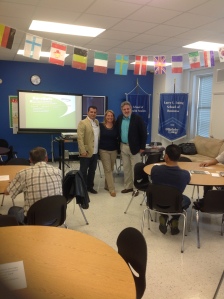 Fabio Montoya, Food Safety Trainer; Susan Downer, Health Inspector of the town of Dover; and Carlos Caprioli, Program Manager of the Morris County Family Success Center, at Berkeley College, where the trainings of the restaurant owners and cooks took place.